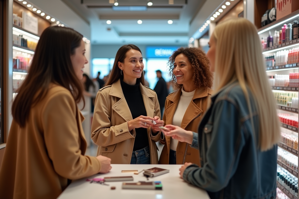 Groupe de clients dans un magasin de beauté animé