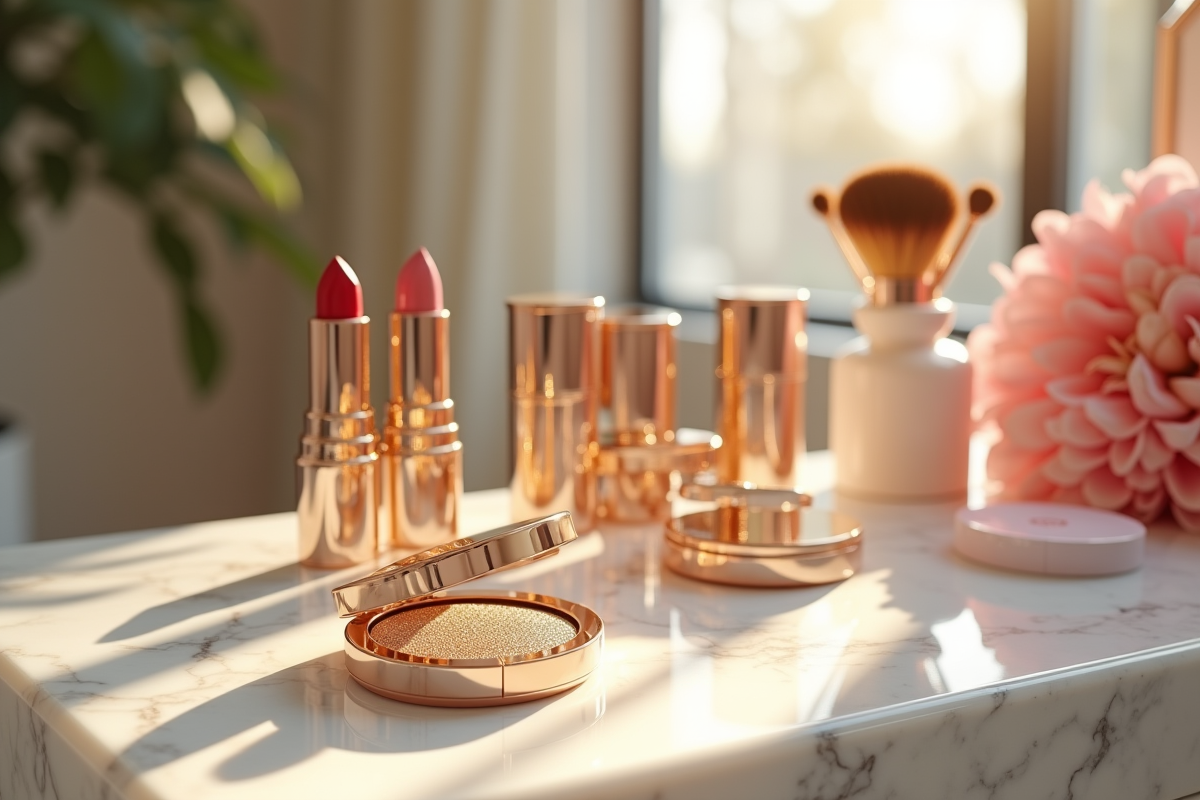 Table de maquillage élégante avec produits de luxe