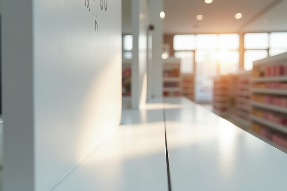 Etagère de beauté vide dans un magasin lumineux