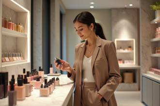 Femme élégante dans une boutique de beauté moderne