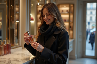 Femme élégante dans une boutique de beauté parisienne
