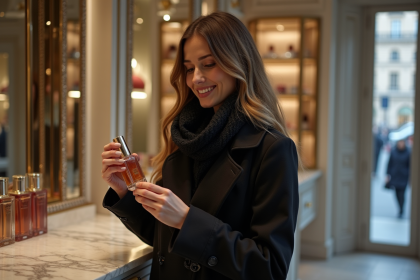 Femme élégante dans une boutique de beauté parisienne