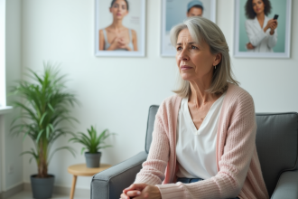 Femme d'âge moyen dans une clinique dermatologique calme