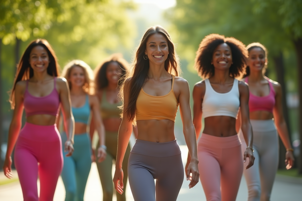 Groupe de femmes portant des leggings dans un parc urbain
