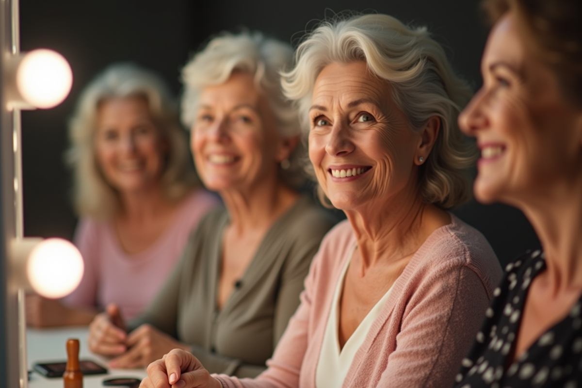 Groupe de femmes âgées partageant des astuces maquillage