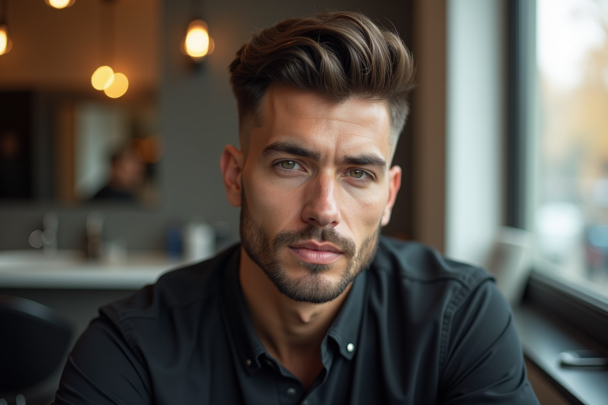 Homme avec coiffure undercut moderne dans un salon urbain
