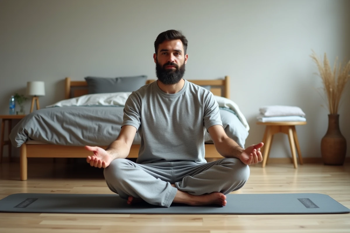 Homme assis sur un tapis d