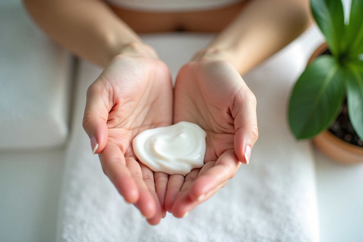 Femme appliquant une creme hydratante sur ses mains