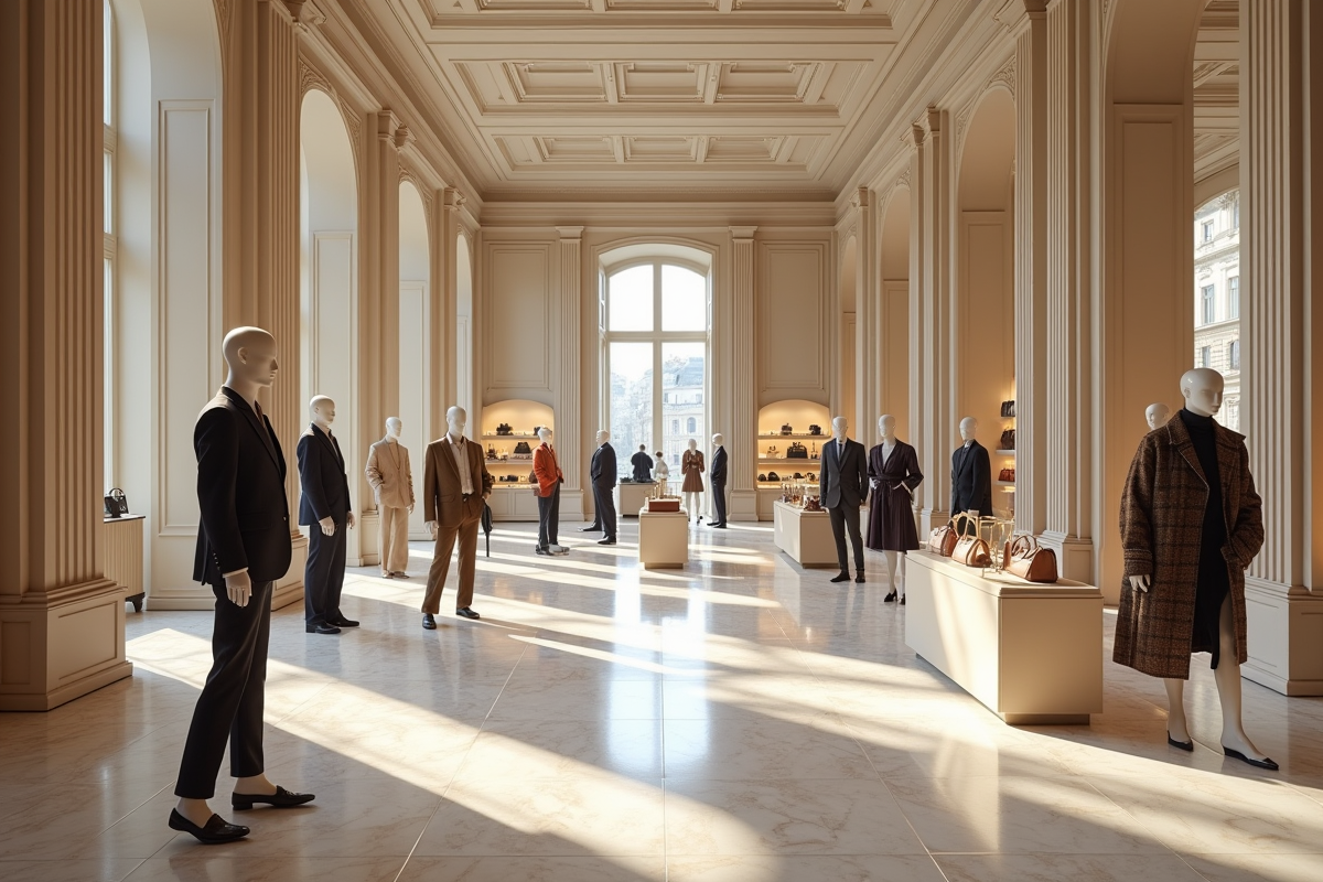 Intérieur luxueux de la boutique Chanel avec mannequins et accessoires