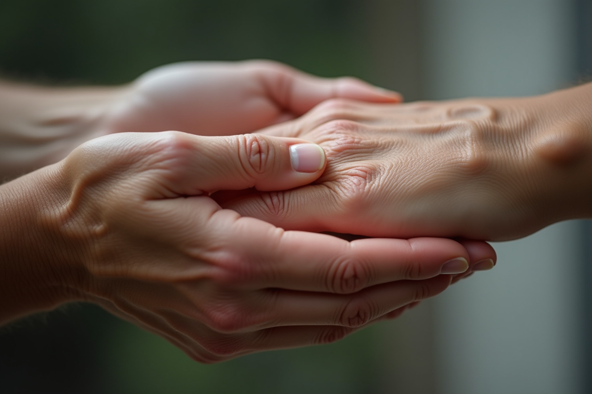 Mains contrastées entre peau jeune et peau vieillie en gros plan