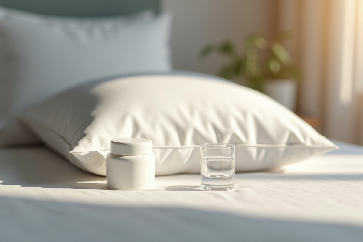 Oreiller propre avec crème et eau micellaire au matin