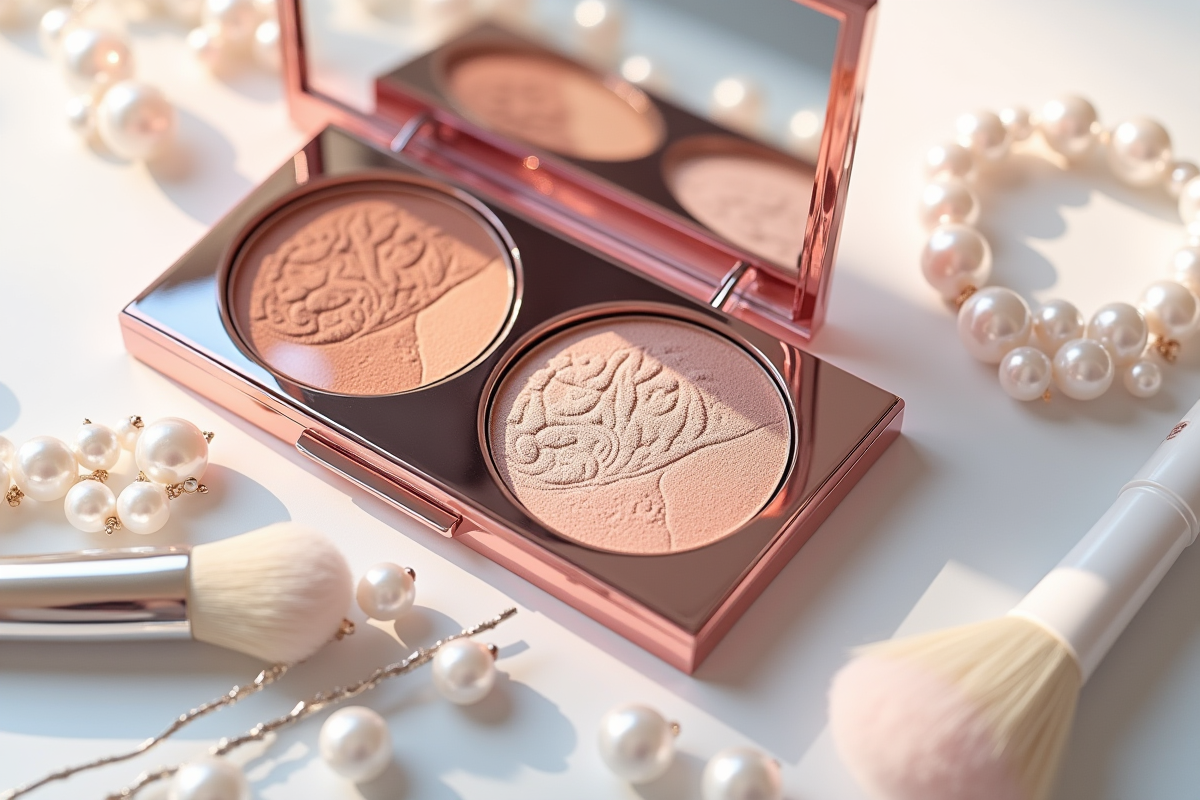 Zoom sur palette de maquillage avec pinceaux et accessoires