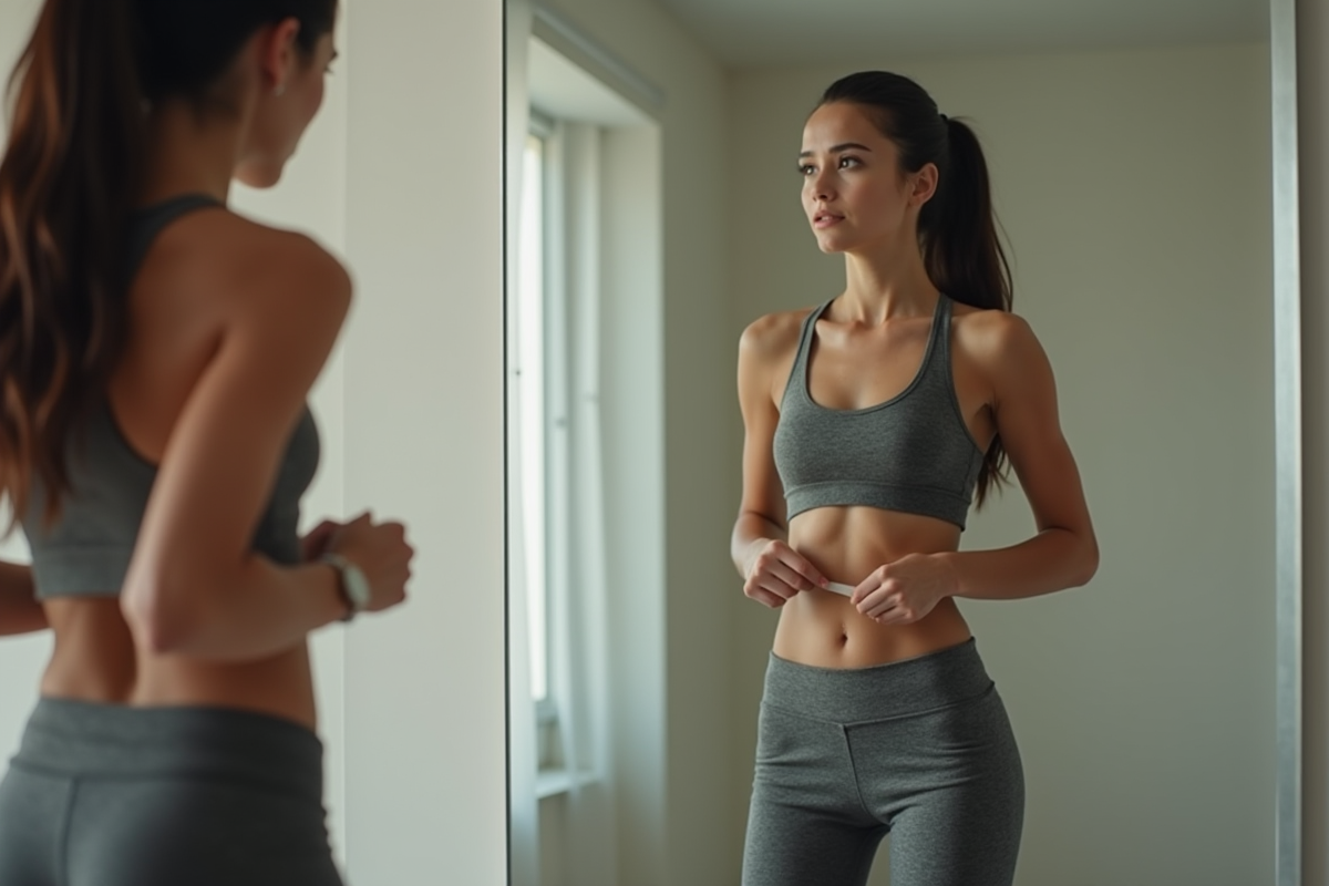Personne en tenue de sport regardant son reflet dans le miroir