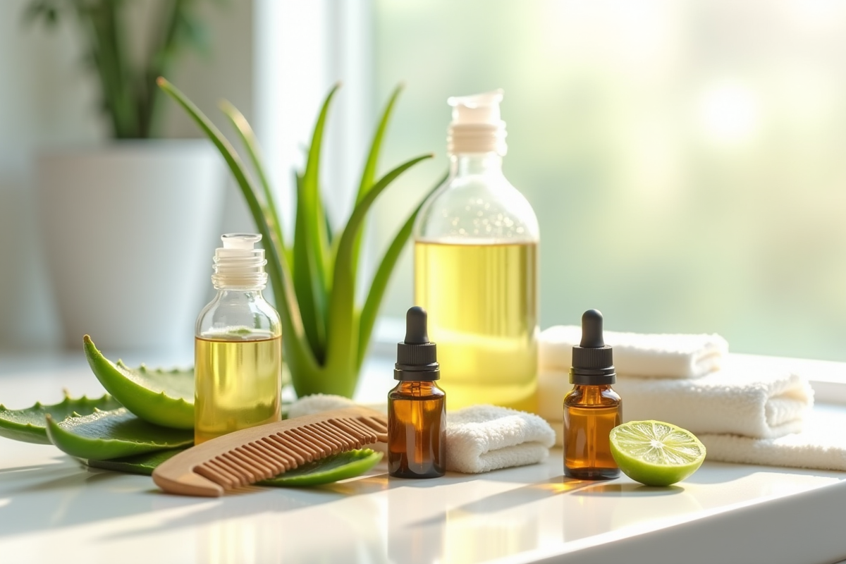 Produits naturels pour cheveux avec huiles et aloe vera