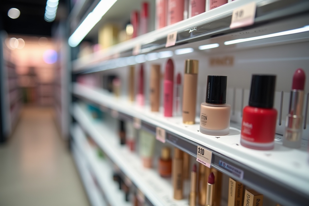 Rayons de beauté vides dans un magasin de cosmétiques