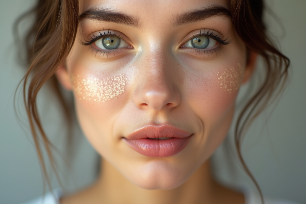 Visage d'une femme avec maquillage naturel et peau lumineuse